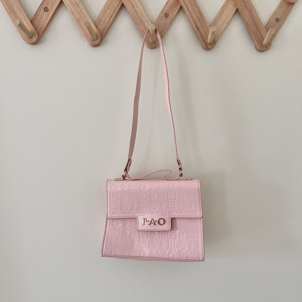 FAO Schwarz Glamour PINK Purse play pretend BARBIE CORE GOLD letters 1 Strap 8”